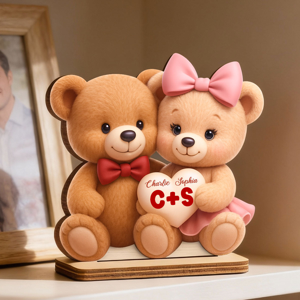 Loving Bear Couple - Personalized Wooden Plaque - Valentine's Day Gift for him, for her