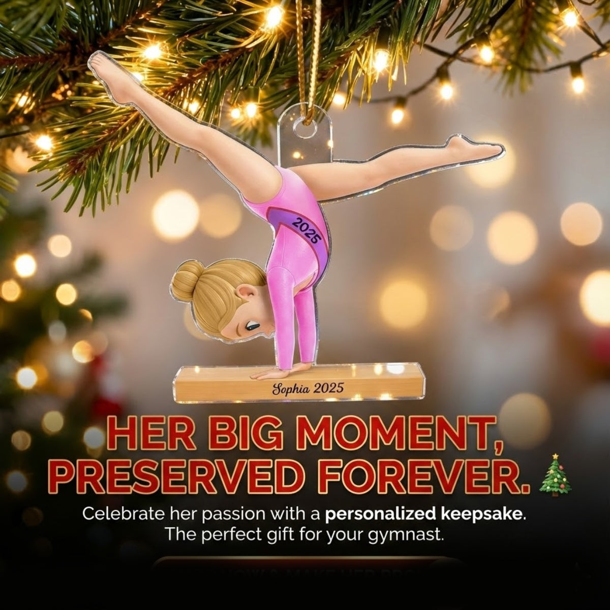 3D Effect Gymnastic Girl Cartwheel Pose - Personalized Acrylic Car Hanger- Gymnast Gift For Daughter, Granddaughter