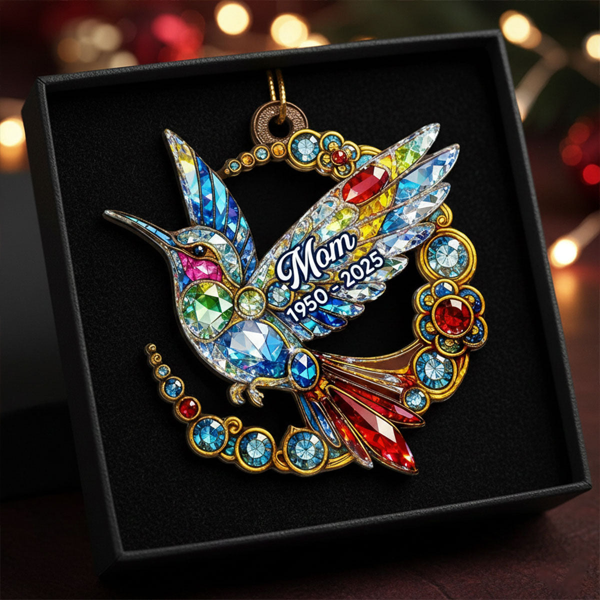 3D Crystal Effect Colorful Hummingbird Memorial - Personalized Acrylic Ornament - Remembrance Gift, Sympathy Gift