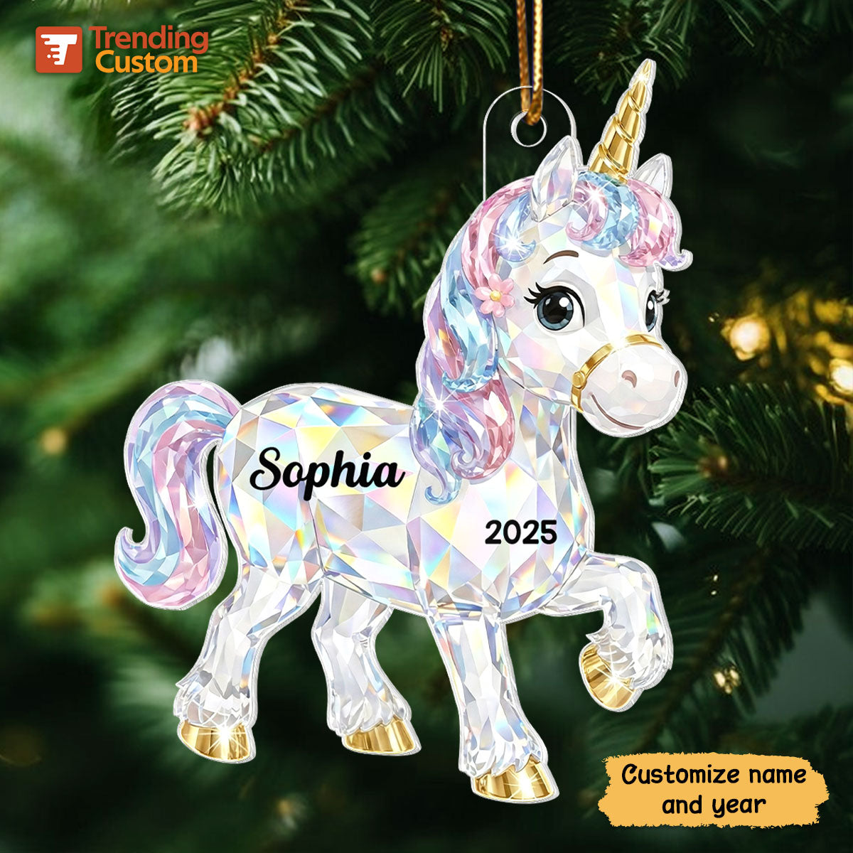 3D Effect Unicorn Pattern Crystal - Personalized Acrylic Ornament