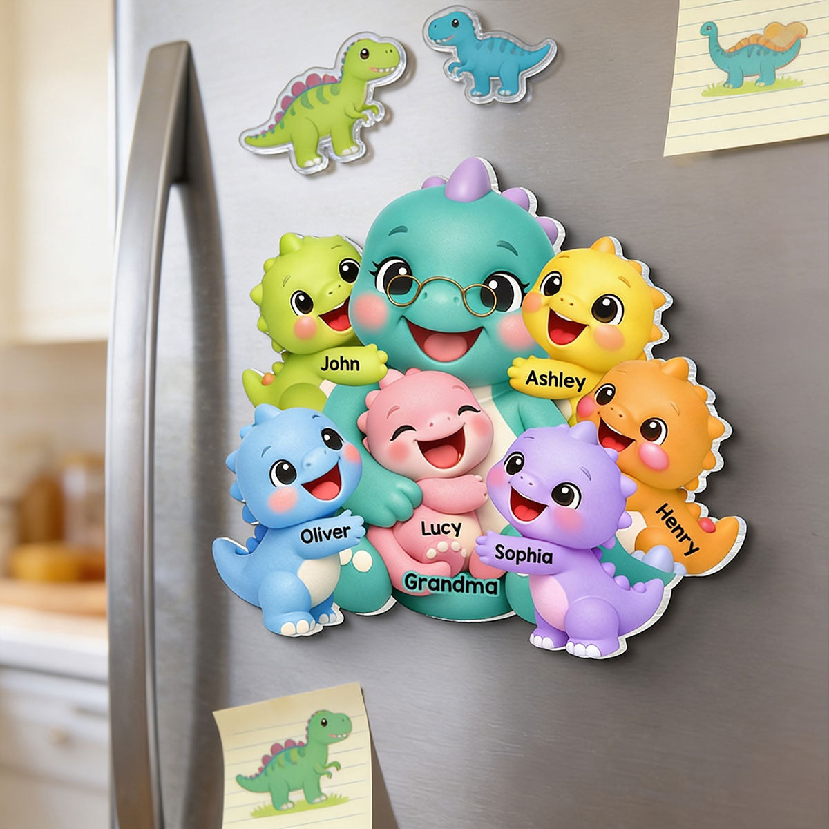 Colorful Cute Grandmasaurus Like Normal Grandma But More Awesome - Personalized Acrylic Fridge Magnet - Gift For Grandma