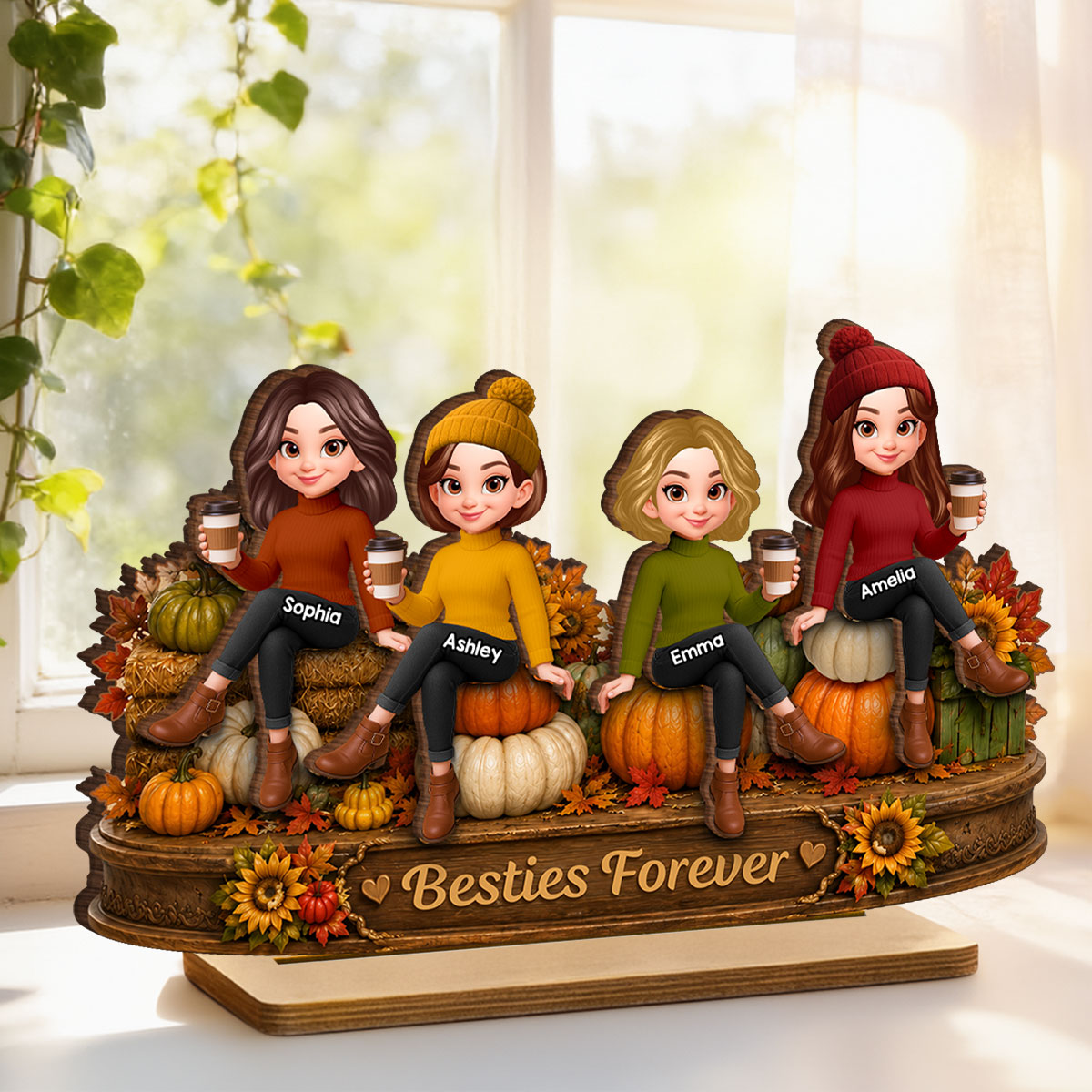 Pumpkin Patch Besties Fall Season - Personalized 2-Layered Wooden Plaque - Fall Season Gift For Besties