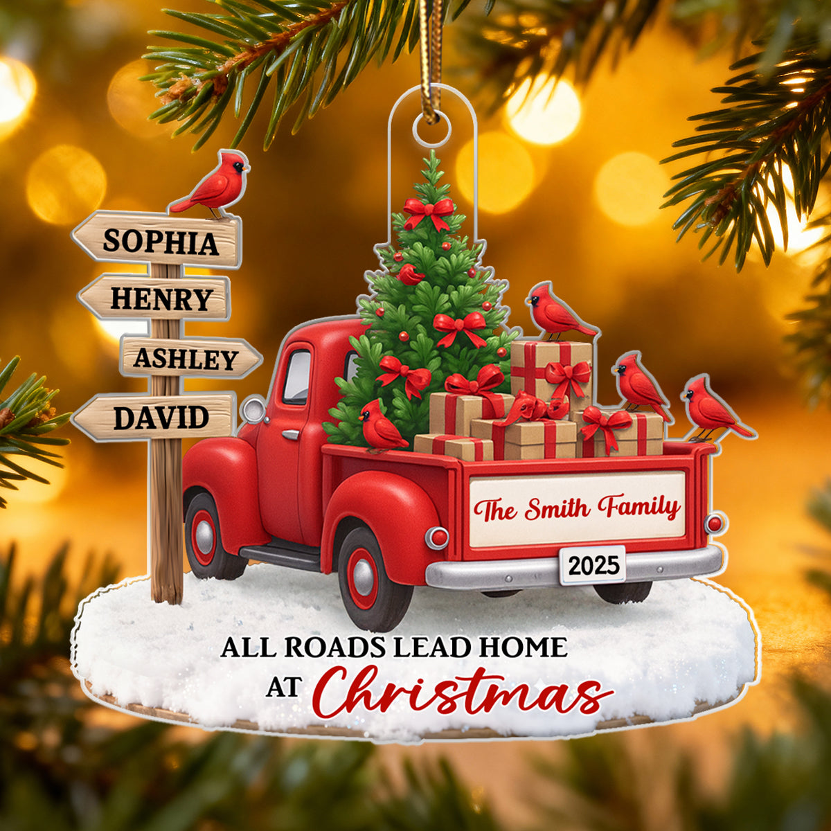All Road Leads Home at Christmas - Personalized Acrylic Ornament - Christmas Gift for Family