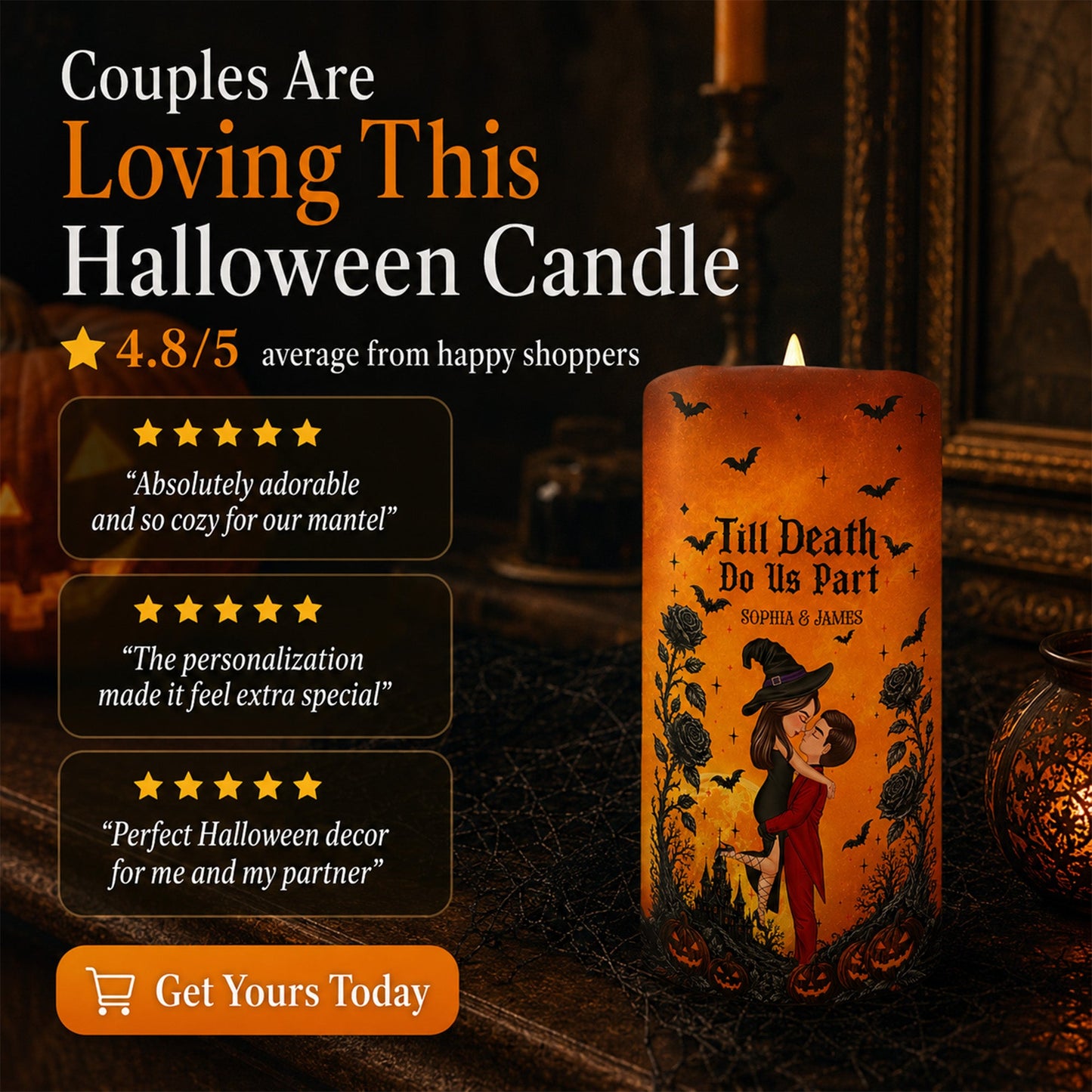 Halloween Couple Love Never Dies - Personalized LED Candle - Halloween Decor For Couple