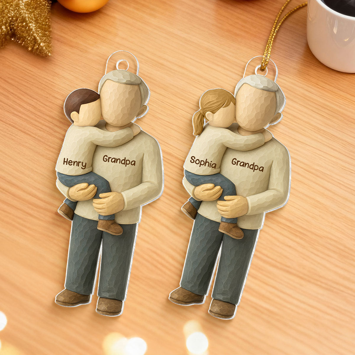 Grandpa Hugging Grandkid - Personalized Acrylic Ornament - Heartwarming Christmas Gift for Grandpa