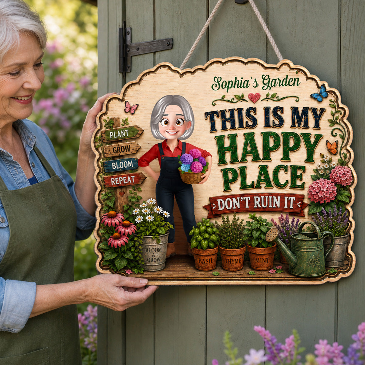 This Is My Happy Place Don't Ruin It Gardening Girl - Personalized Garden Wooden Sign - Home Garden Greenhouse Outdoor Decor