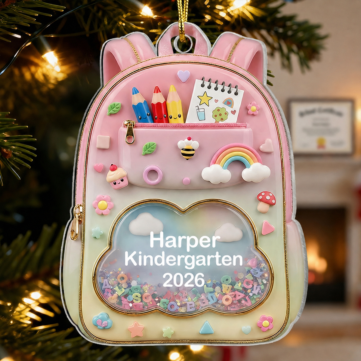 3D Effect Kid School Backpack - Personalized Acrylic Ornament - School Year Milestone For Kids