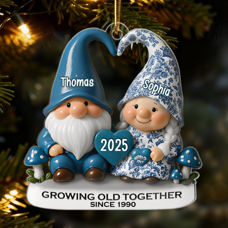 3D Effect Vintage Toile De Jouy Pattern Gnome Couple - Personalized Acrylic Ornament