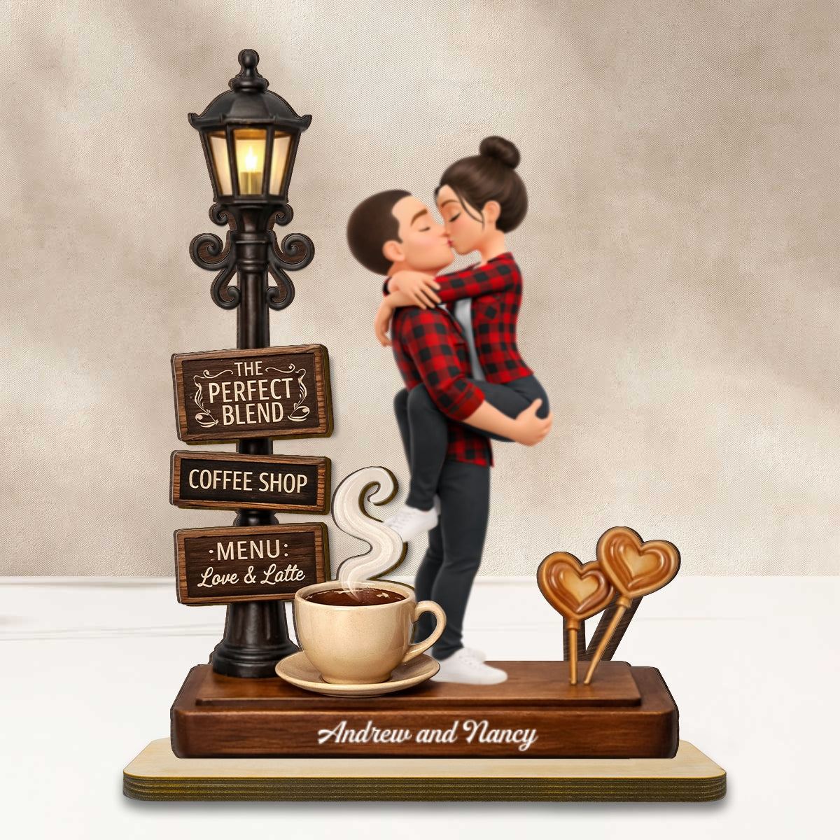 The Perfect Blend Love & Latte - Personalized 2-Layered Wooden Plaque - Anniversary, Valentine's Day Gift, Gift For Him, Gift For Her