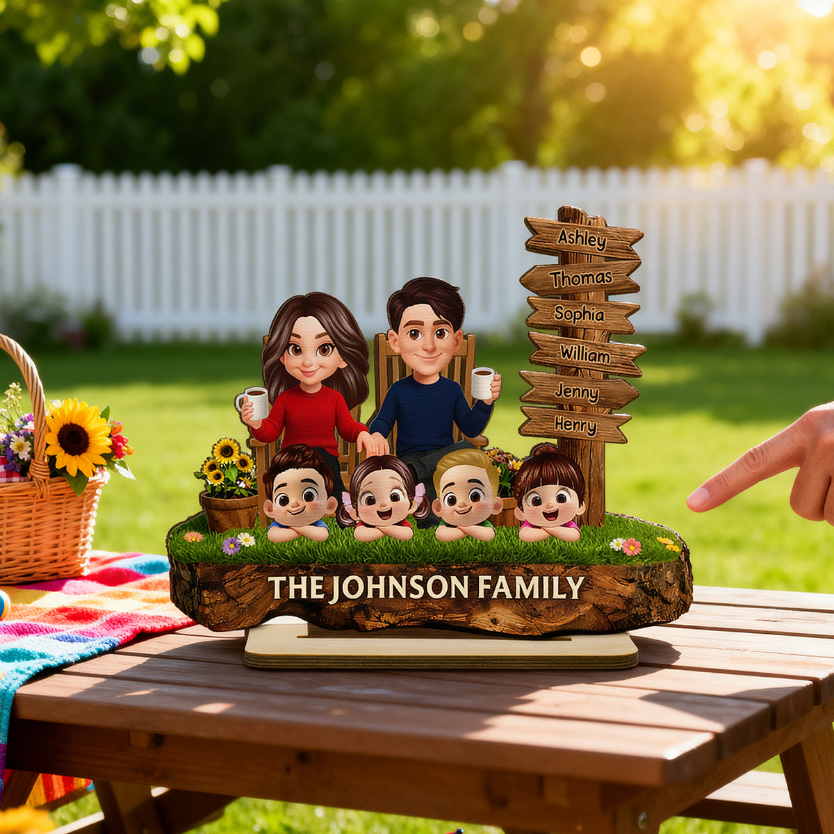 Family Sitting Sign Post - Personalized 2-Layered Wooden Plaque - Heartfelt Rustic Decor, Gift for Mom, Dad
