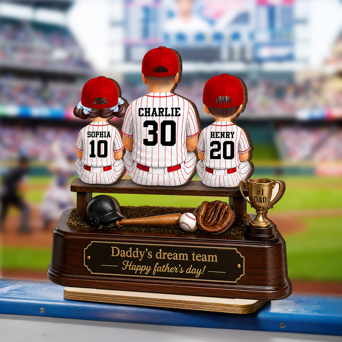 Baseball Daddy's Dream Team - Personalized 2-Layered Wooden Plaque -  Gift for Dad, Husband