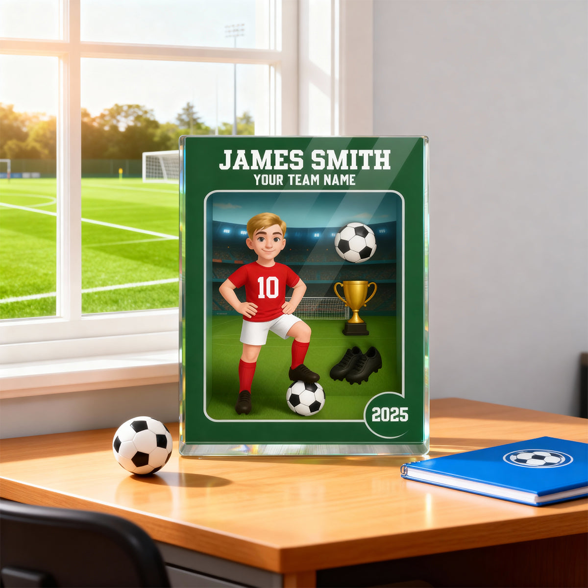 Soccer Player Toy Box Action Figure 3D Effect - Personalized Acrylic Block