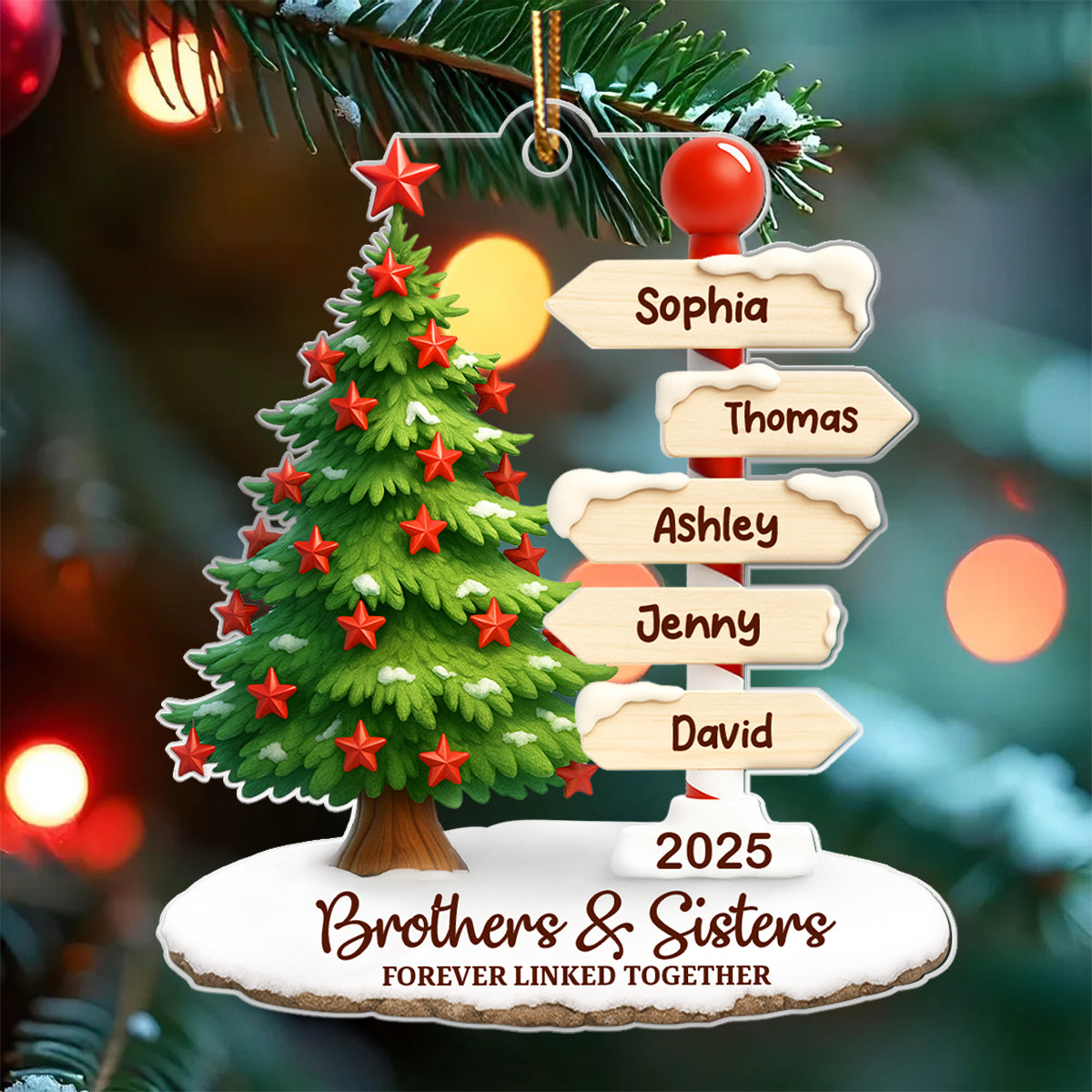 Brothers & Sisters Direction Sign Post - Personalized Acrylic Ornament - Christmas Gift for Siblings