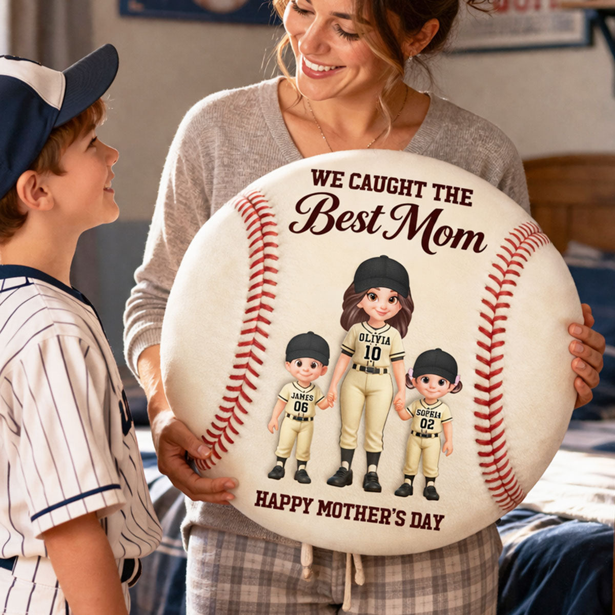 Baseball We Caught The Best Mom - Personalized Custom Shaped Pillow - Mother's Day Gift For Baseball Mom