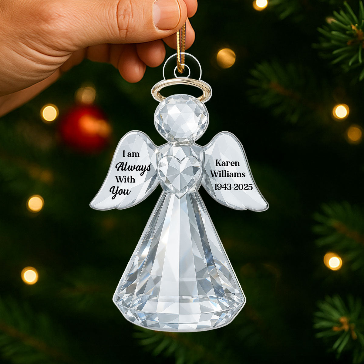 I Am Always With You Angel Memorial Crystal Effect - Personalized Acrylic Ornament - Heartfelt Memorial Christmas Gift for Loved Ones