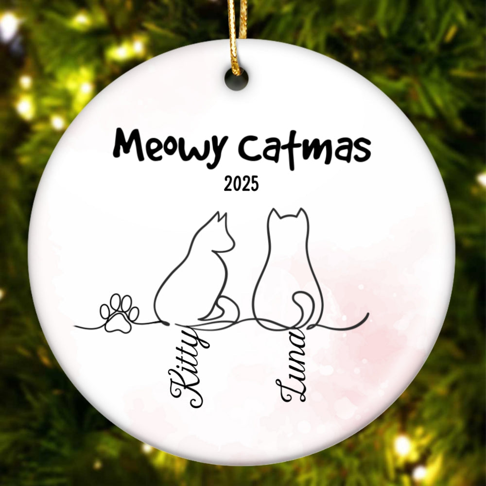 My Babies Cat Line Art - Personalized Ceramic Ornament - Christmas Ornament For Cat Lovers