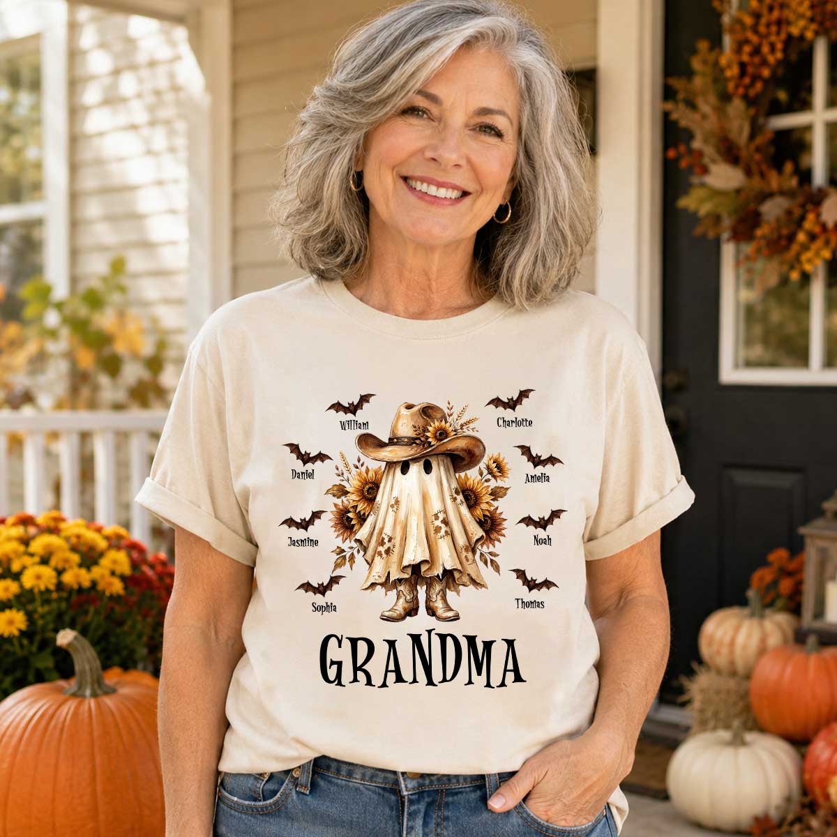 Western Cowgirl Boo Grandma Fall Season Halloween - Personalized Shirt - Halloween Gift For Grandma