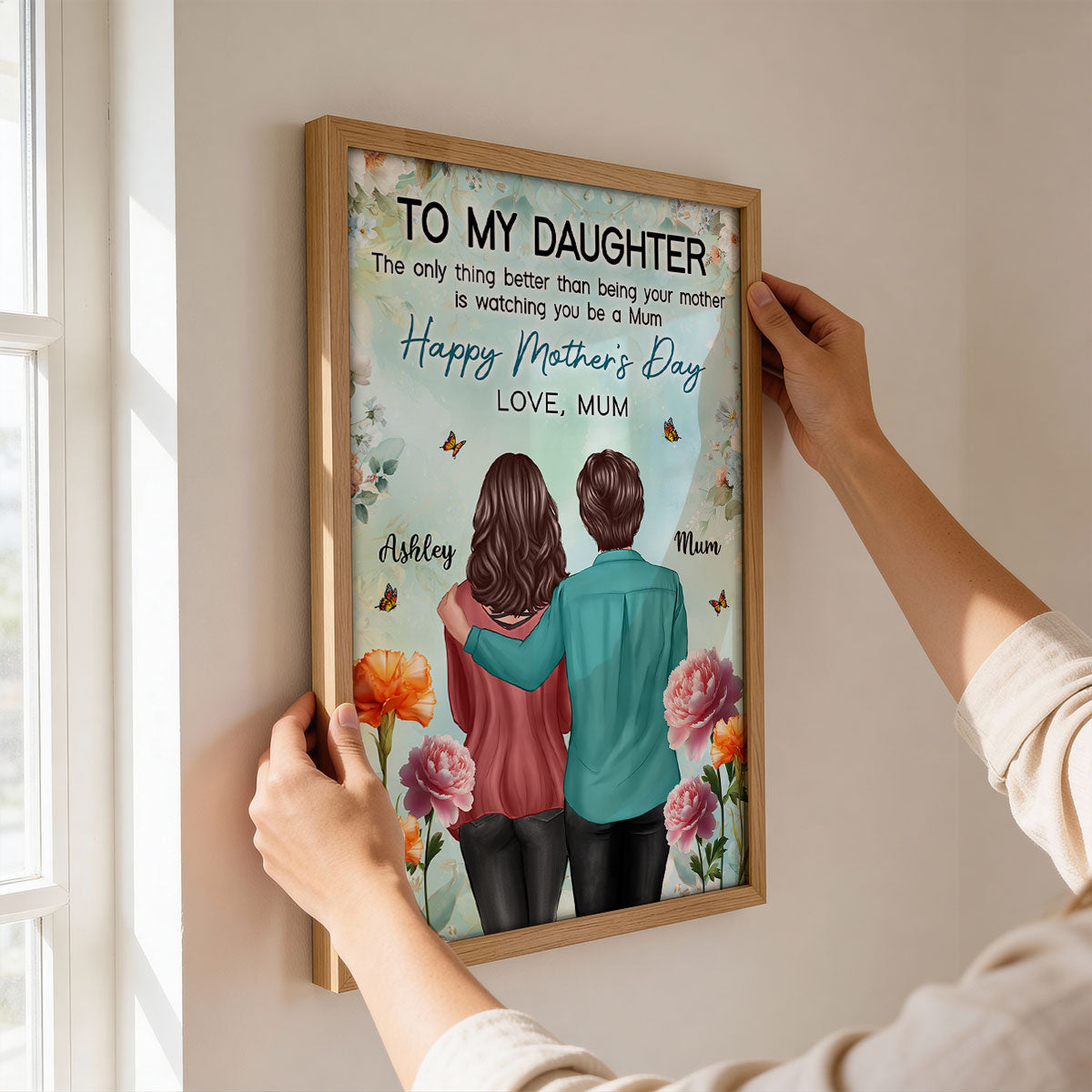 To My Daughter From Mum Birth Month Flower Happy Mother's Day Floral Green Tone - Personalised Poster - UK Mother's Day