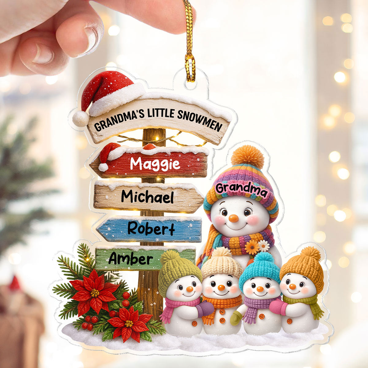 Snowman Grandma's Garden Custom Name Sign Post - Personalized Acrylic Ornament - Christmas Gift for Grandma