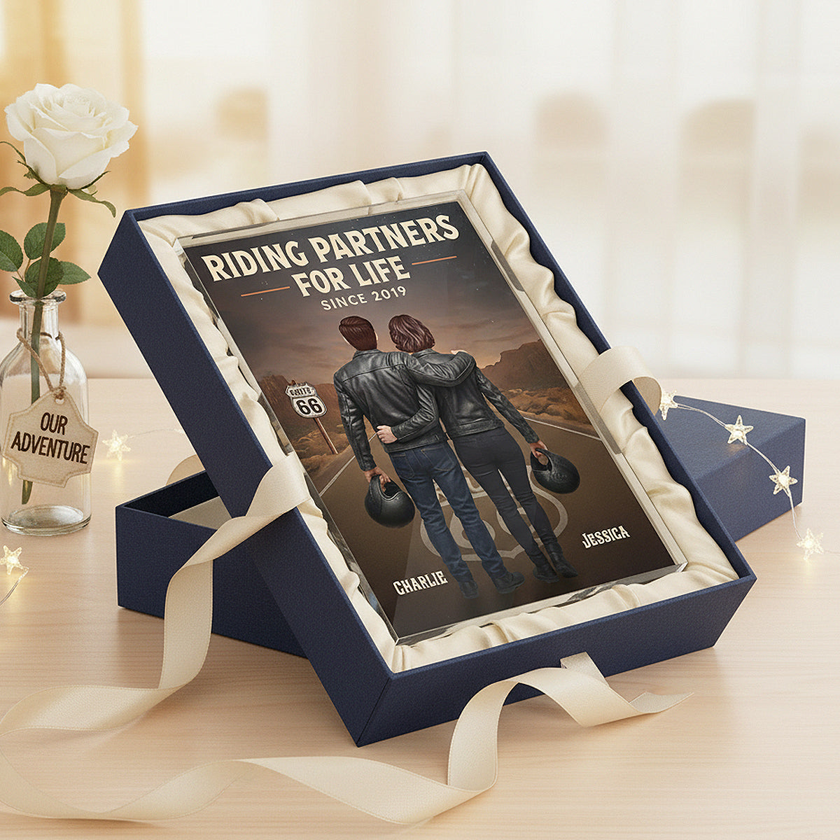 Eternal Love Back View Biker Couple Riding Partners For Life - Personalized Acrylic Block Plaque - Gift For Couple, Bikers, Gift For Him, For Her