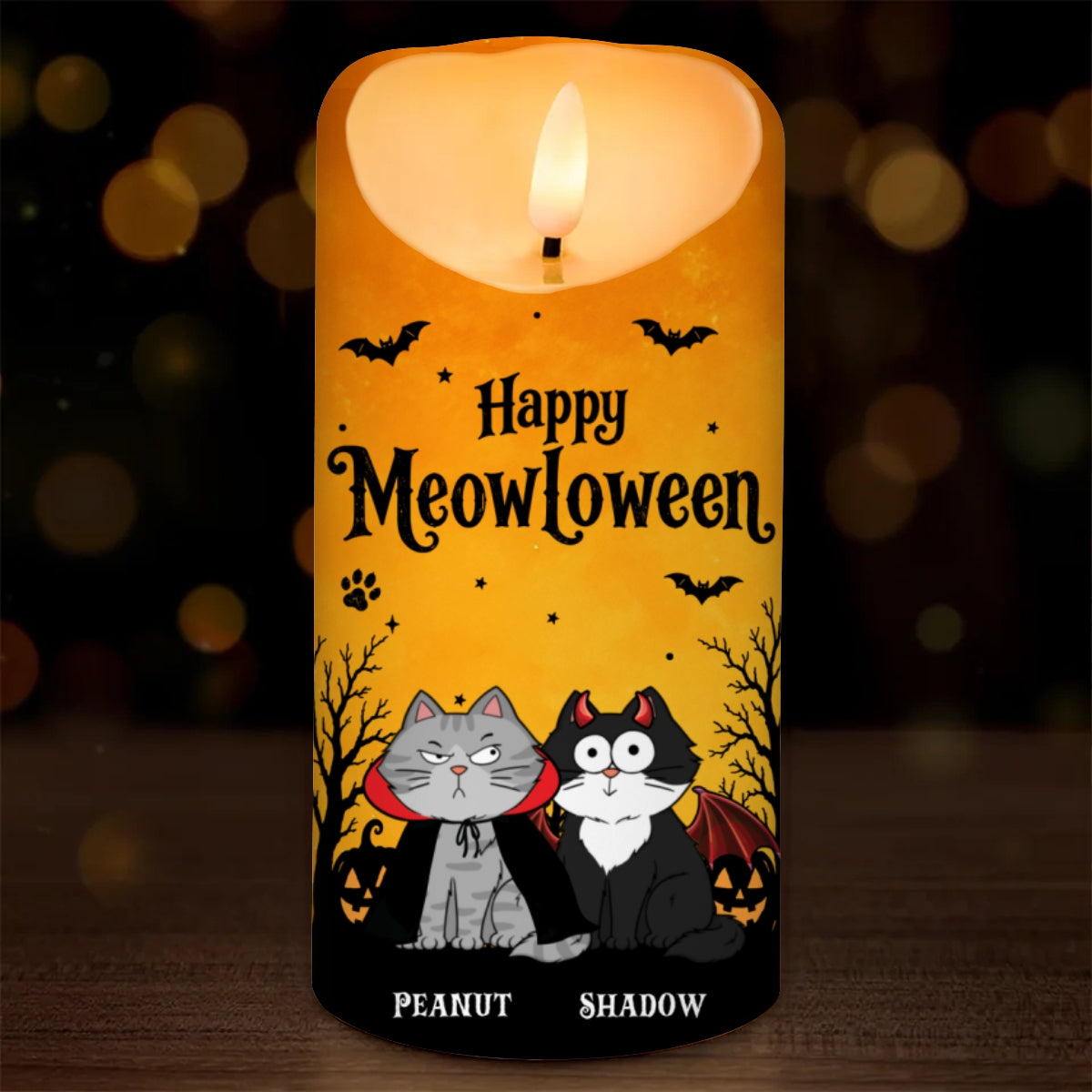 Cat Mom Happy Meowloween - Personalized LED Candle - Purrfect Halloween Decor for Cat Lover