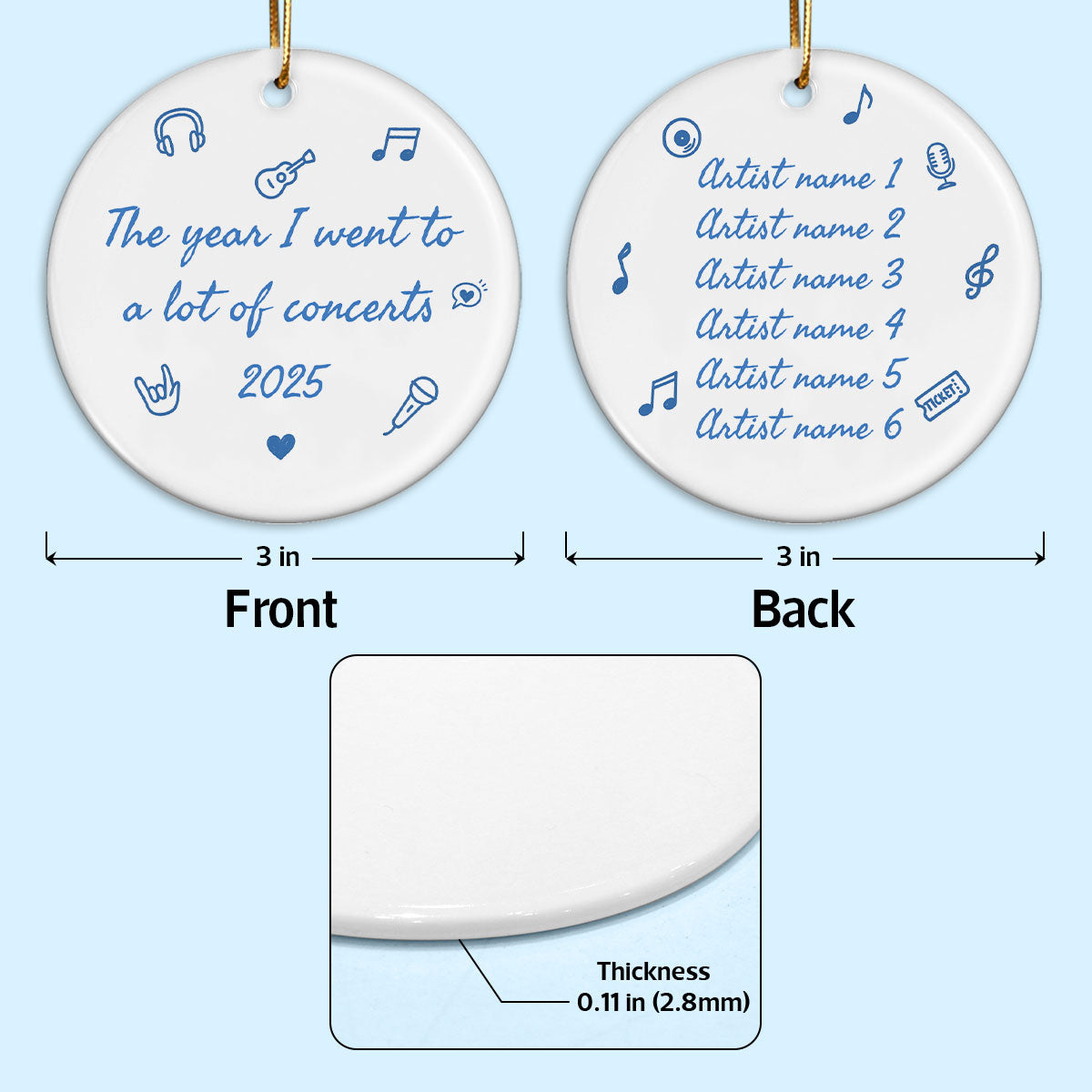 The Year I Went A Lot Of Concerts - Personalized Double Sided Ceramic Ornament - Christmas Gift For Music Lovers