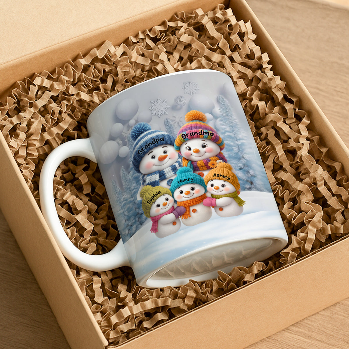 Christmas Blue Vibe Snowman Grandma Grandpa & Grandkids - Personalized Mug - Christmas Gift for Grandma Grandpa