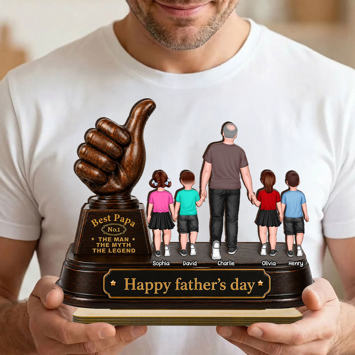 No. 1 Dad Grandpa Trophy - Personalized 2-Layered Wooden Plaque -  Gift for Dad, Husband