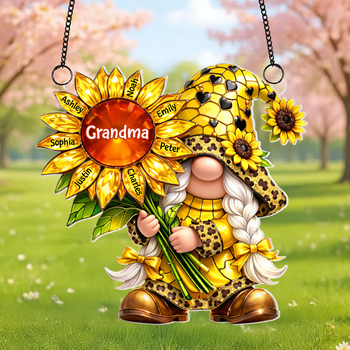 Grandma Gnome Sunflower - Personalized Suncatcher Ornament - Heartfelt Mother's Day Gift for Grandma