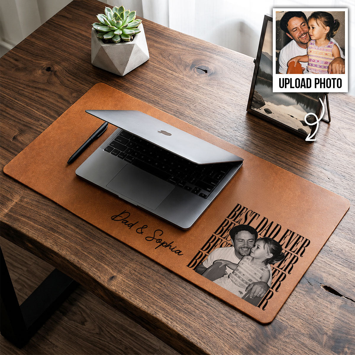 Best Dad Ever Custom Kids Photo - Personalized Desk Mat - Father's Day Gift For Dad, Husband