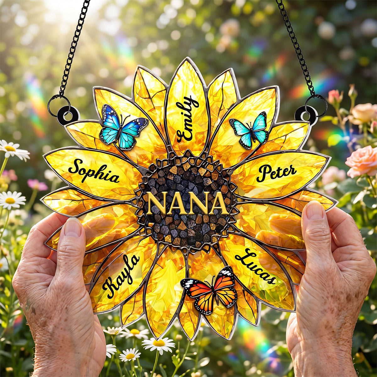 Sunflower Grandma Mom Custom Kids Names - Personalized Suncatcher - Mother's Day Gift for Grandma, Mom, Wife