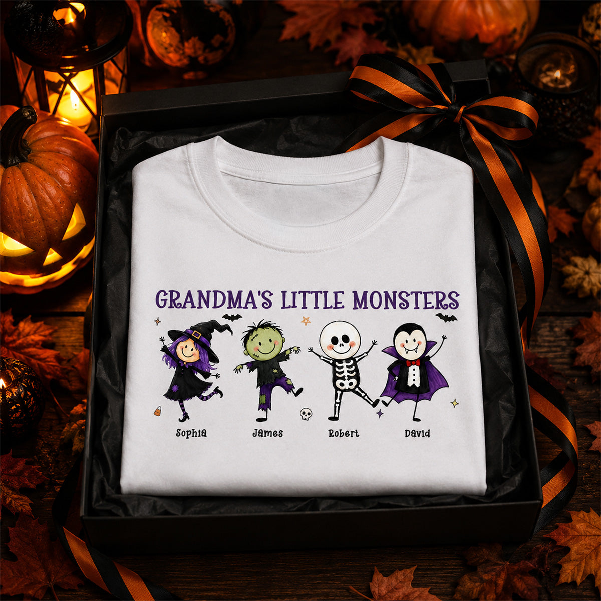 Grandma's Little Monsters Cute Doodle Characters - Personalized Shirt - Halloween Costume For Mom Grandma