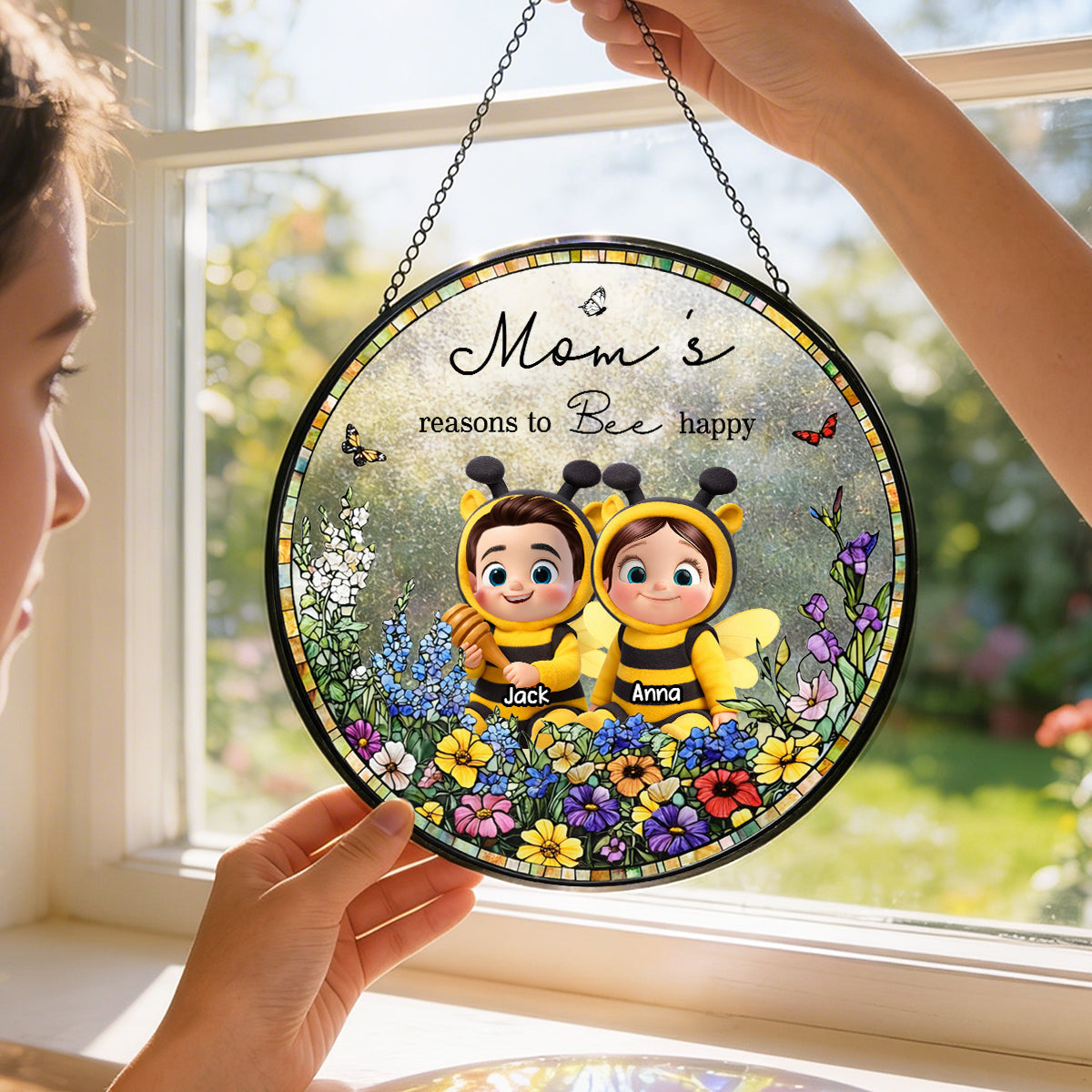 Grandma's Reasons to Bee Happy - Personalized Suncatcher - Mother's Day Gift for Grandma, Mom, Wife