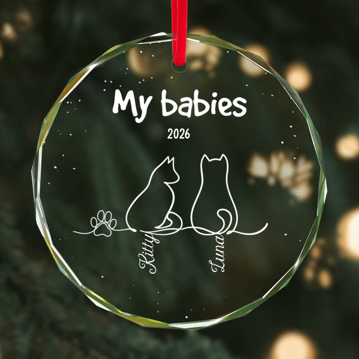 My Babies Cat Line Art - Personalized Glass Ornament - Christmas Ornament For Cat Lovers