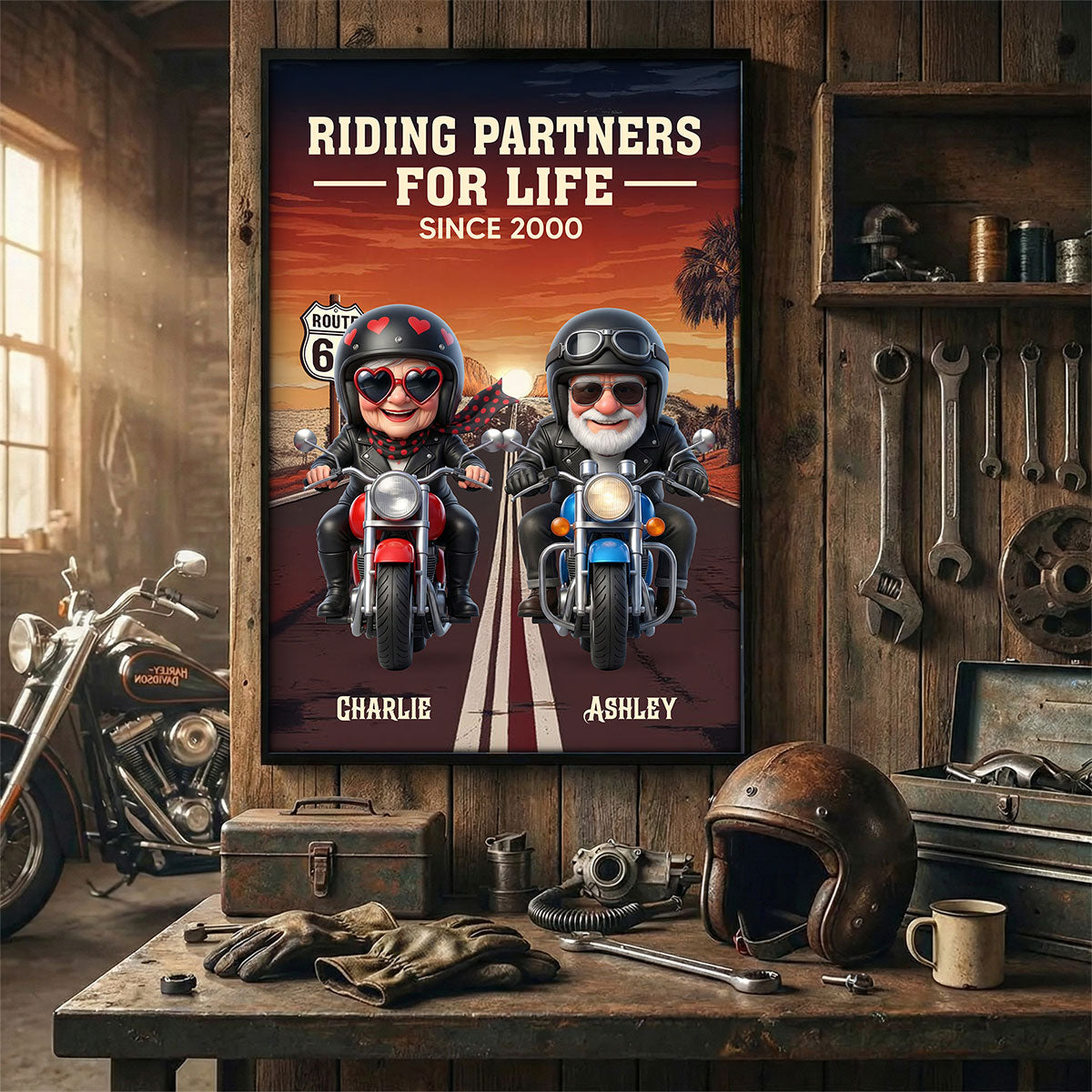 Old Bikers Couple Riding Partners for Life - Personalized Poster - Sentimental Nostalgia Gift for Him, Gift for Her