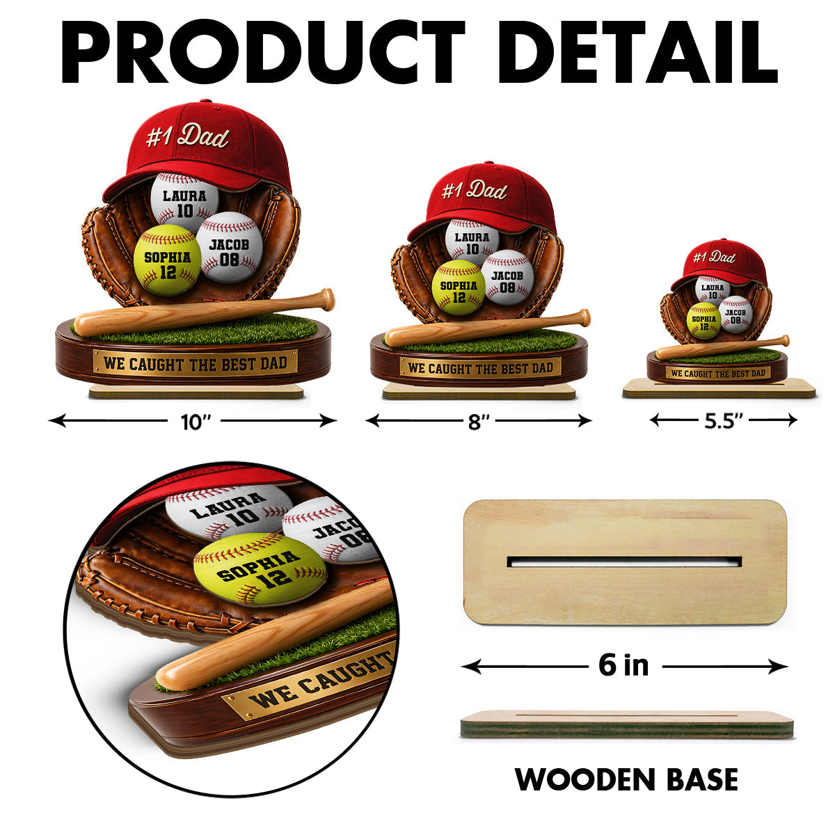 No 1 Baseball Dad - Personalized 2-Layered Wooden Plaque -  Gift for Dad, Husband