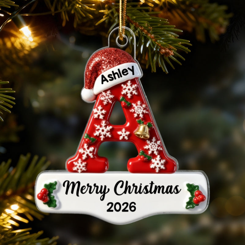 3D Effect Christmas Festive Initial Name - Personalized Acrylic Ornament