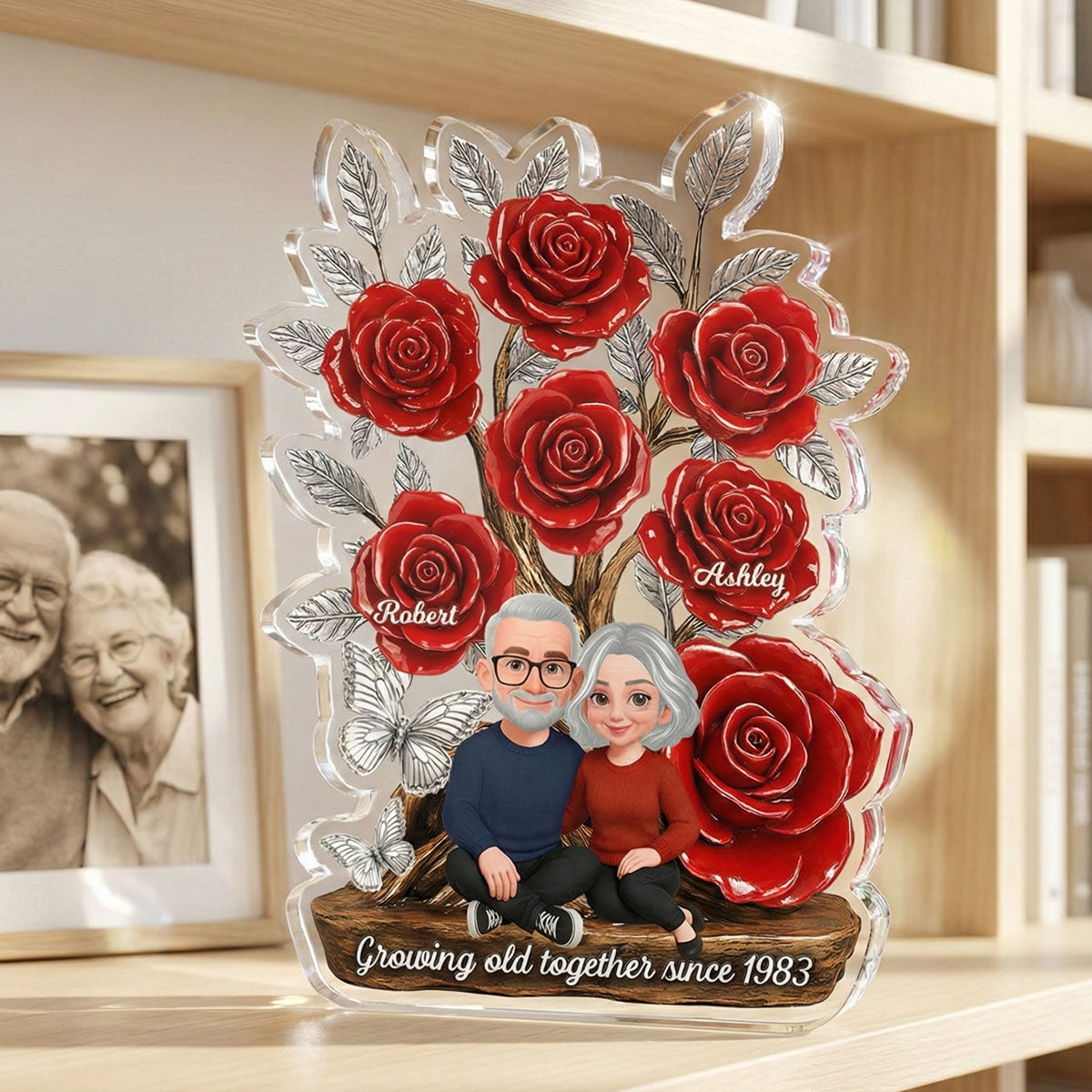 Eternal Love Timeless Roses Tree Couple Together - Personalized Acrylic Block Plaque - Valentine's Day Gift For Couple, Gift For Her, For Him