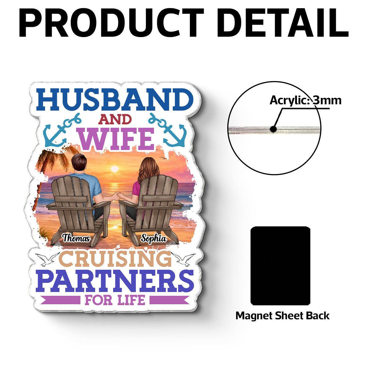 Husband & Wife Cruising Partners For Life Porthole Couple Back View - Personalized Cruise Ship Door Magnet