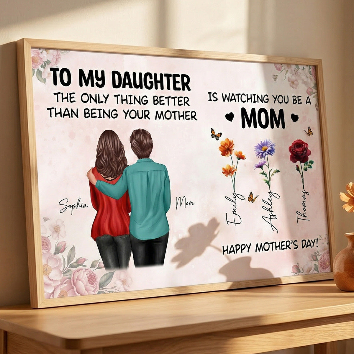 From Mom To Daughter Watching You Be A Mom Grandkids Birth Flowers - Personalized Poster - Mother's Day Gift For Daughter