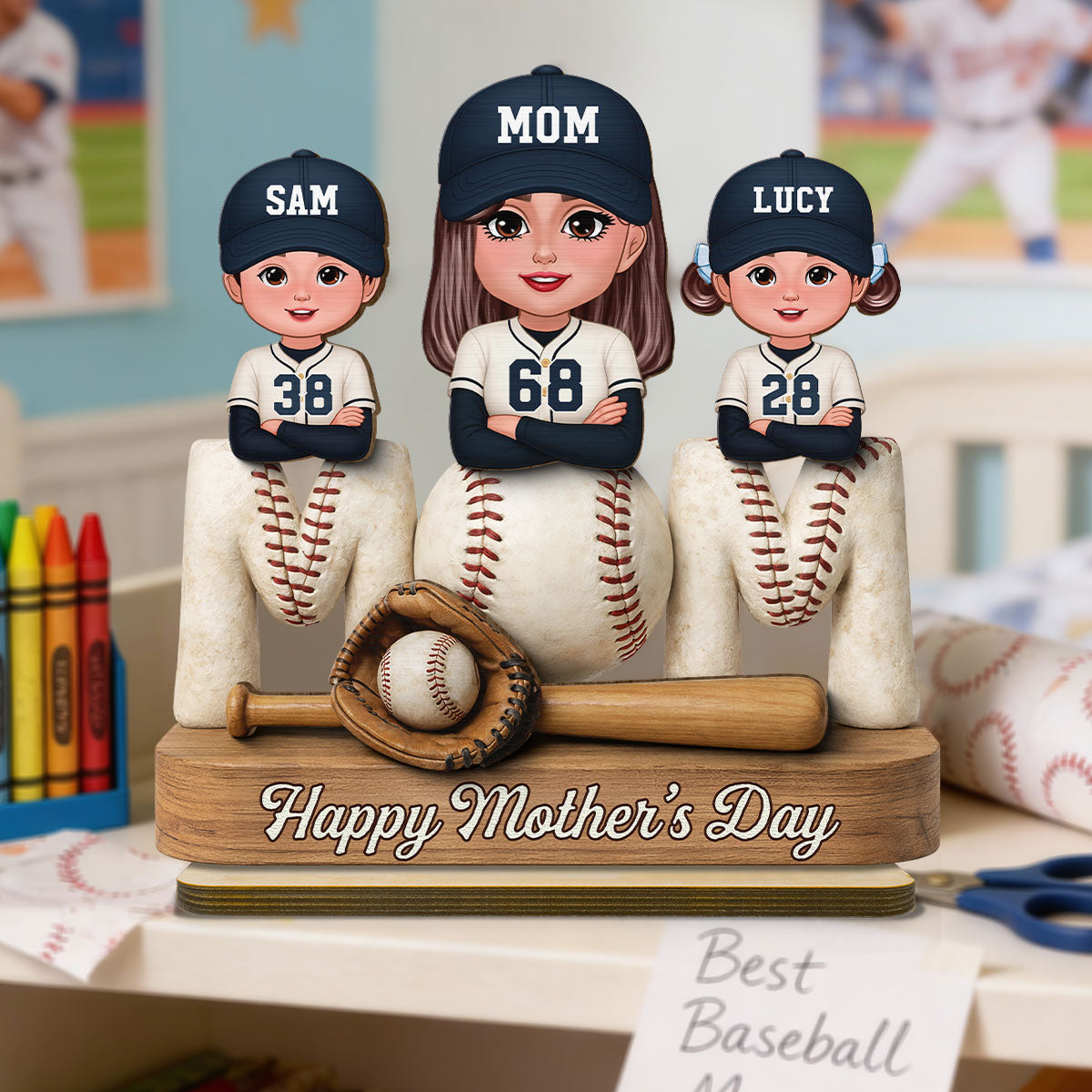 Proud Baseball Mom - Personalized 2-Layered Wooden Plaque - Gift For Mom
