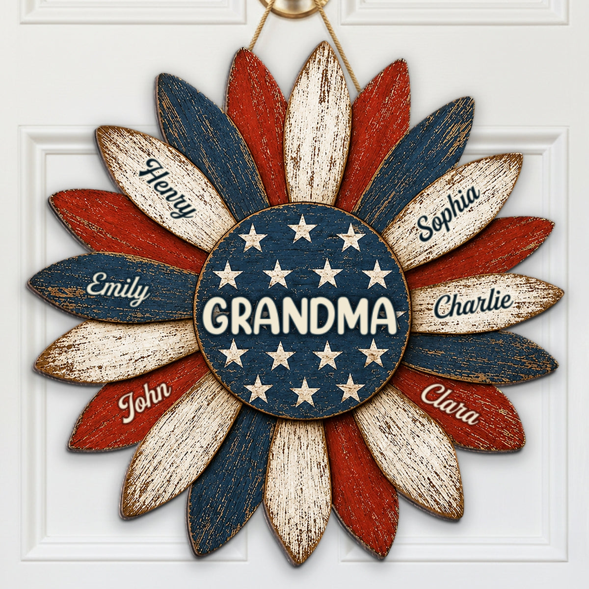 Grandma Nation Flag Sunflower America 250th Anniversary - Personalized Wood Sign - 250 Years Of Freedom, Patriotic Decoration