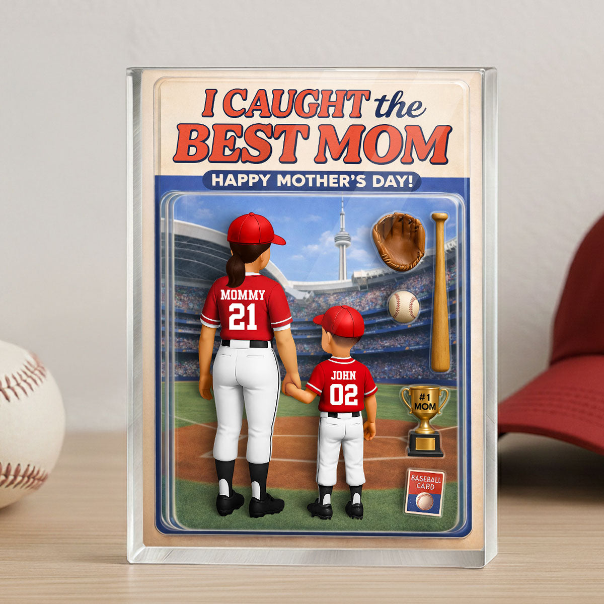 We Caught The Best Mom Action Figure - Personalized Acrylic Block Plaque - Gift For Baseball Mom, Gift For Wife