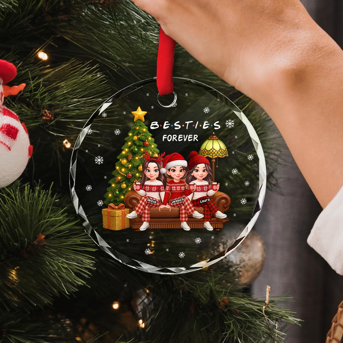 Christmas Festive Besties Forever Christmas Tree - Personalized Glass Ornament - Christmas Gift For Best Friends