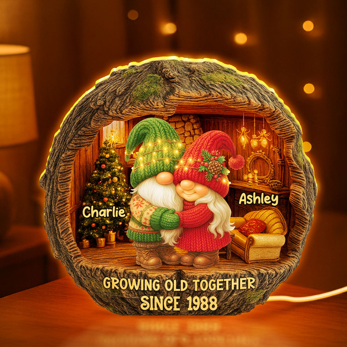 Gnome Couple Cozy Vibe - Personalized Light Box - Gift for Couple, for Her, for Him