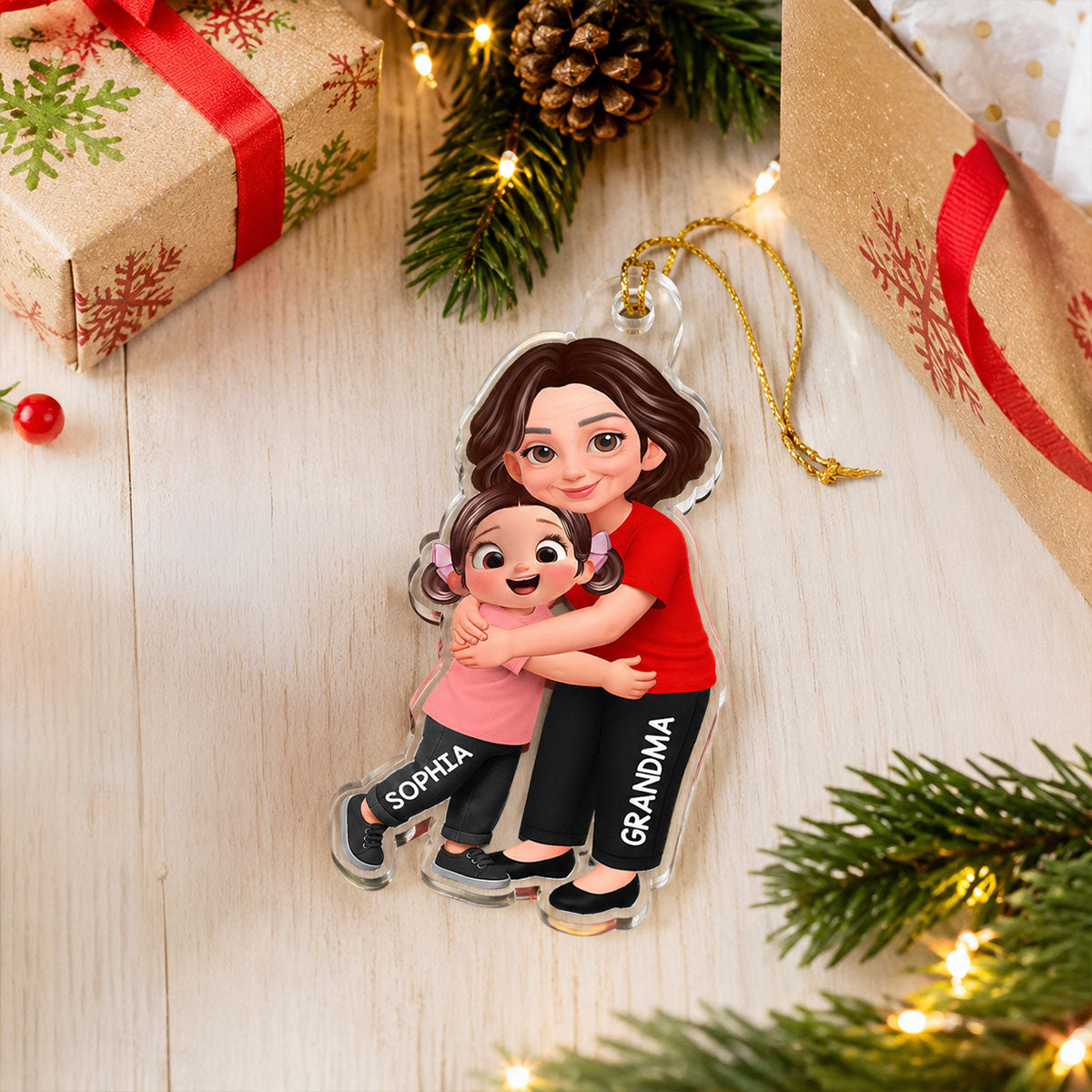 Endless Love Grandma Hugging Grandkid - Personalized Acrylic Ornament - Christmas Gift For Grandkids, Grandma