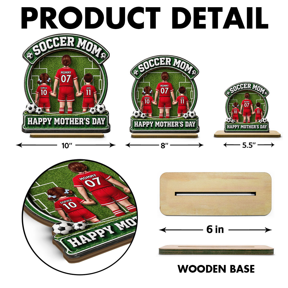 Soccer Mom Back View And Kids - Personalized 2-Layered Wooden Plaque - Heartfelt Gift For Soccer Mom, Gift For Wife