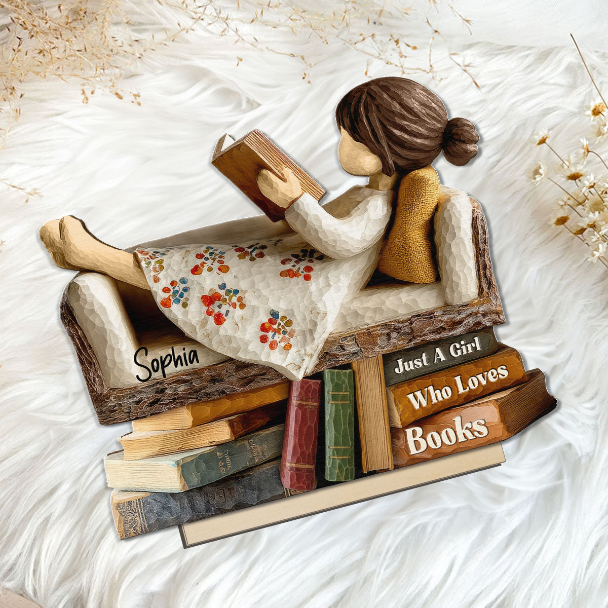 Man Woman Book Lover Reading Book On Sofa 3D Effect - Personalized Wooden Plaque