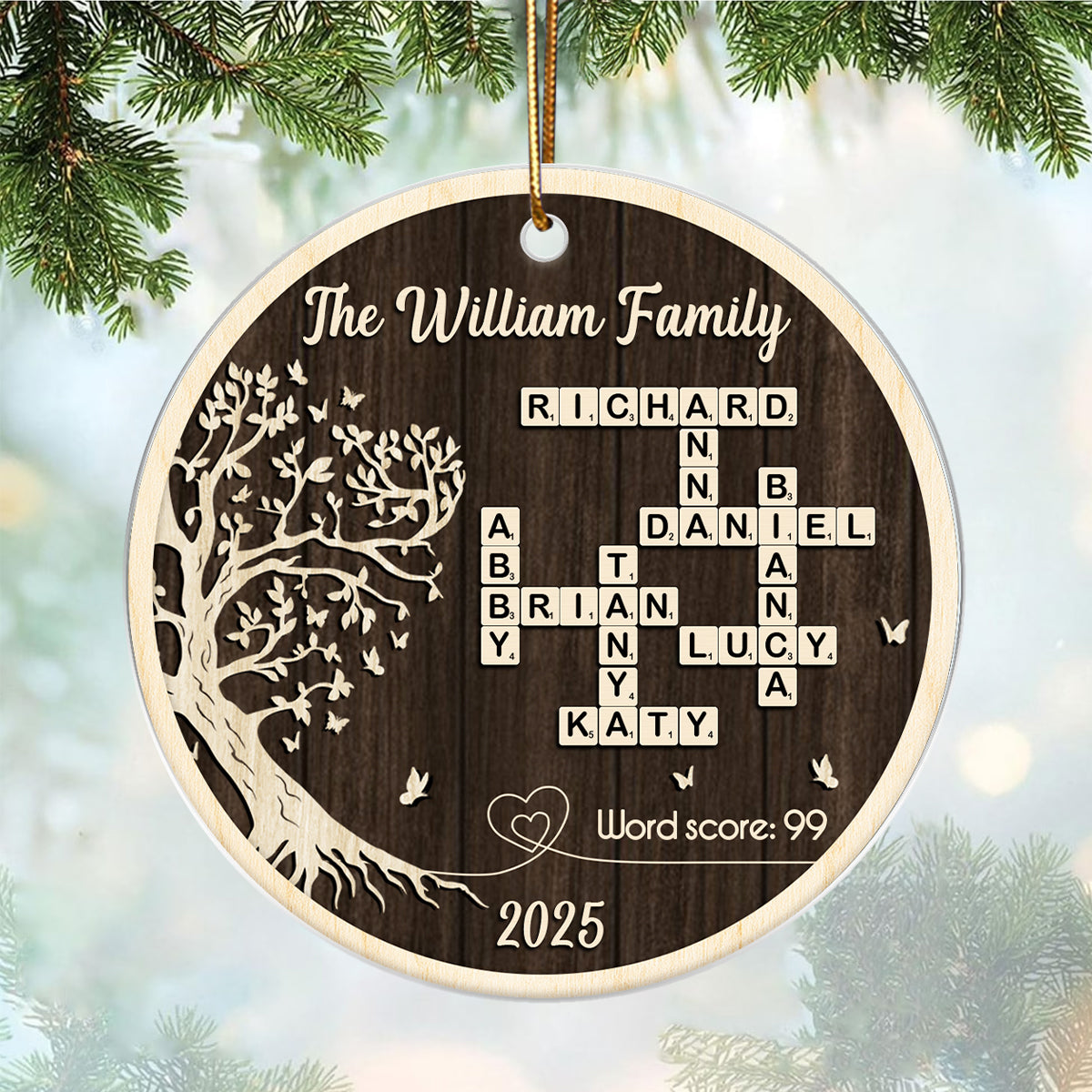 Family Tree of Life Crossword - Personalized Acrylic Ornament - Thoughtful Christmas Gift for Loved Ones