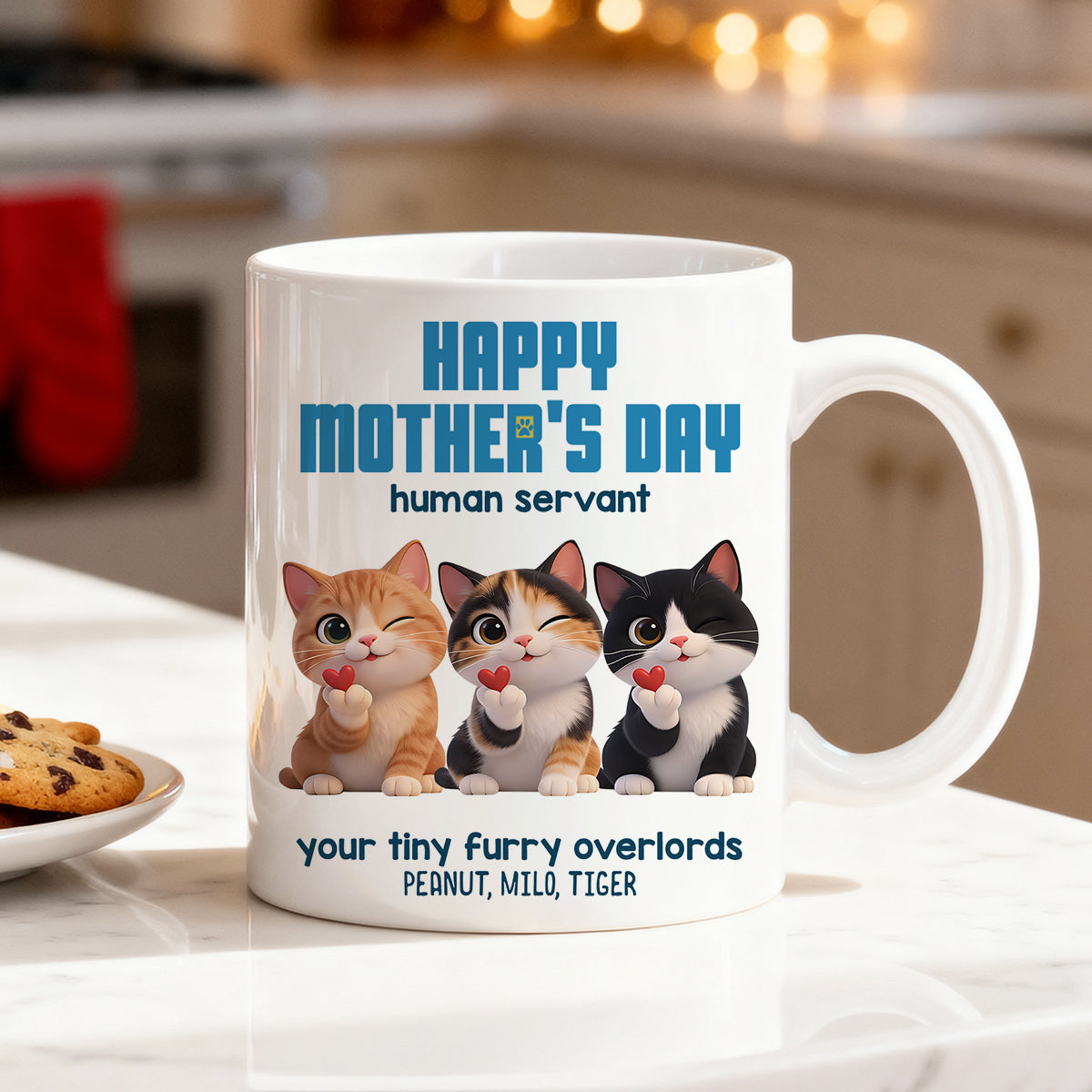 Happy Mother's Day Human Servant from Cute Fluffy Cats - Personalized Mug - Funny Gift for Cat Moms, Coffee Mug for Cat Lovers